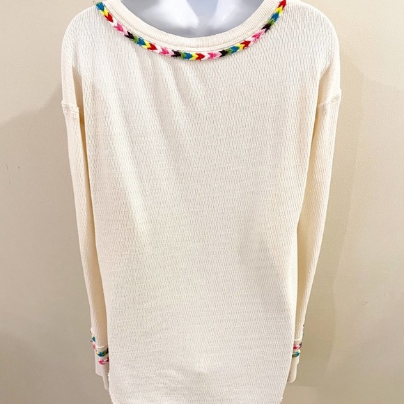 Free People Rainbow Thermal Henley Top Ivory M - Picture 6 of 16